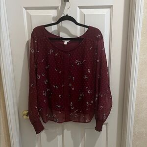 LC Lauren Conrad Maroon Floral Blouse